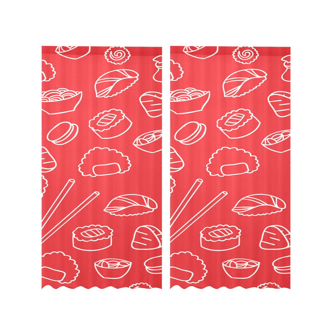 sushi pattern red background Gauze Curtain