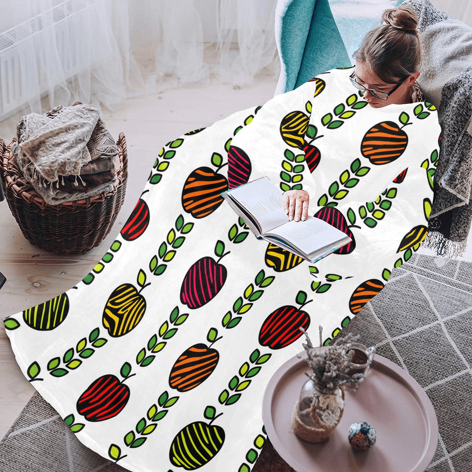 colorful apples leave zebra stripe Blanket Robe with Sleeves