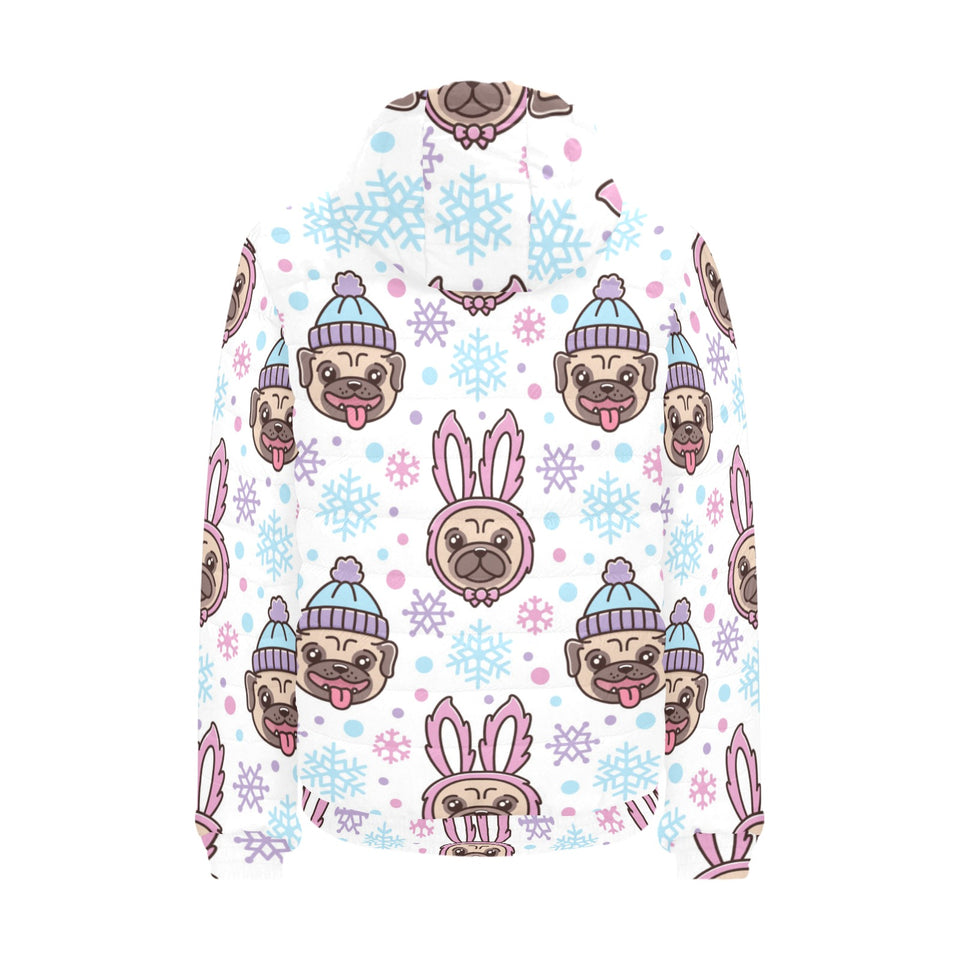 Cute pug hat rabbit costume pattern Men's Padded Hooded Jacket