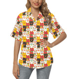 Colorful Maneki neko cat pattern Women's All Over Print Hawaiian Shirt