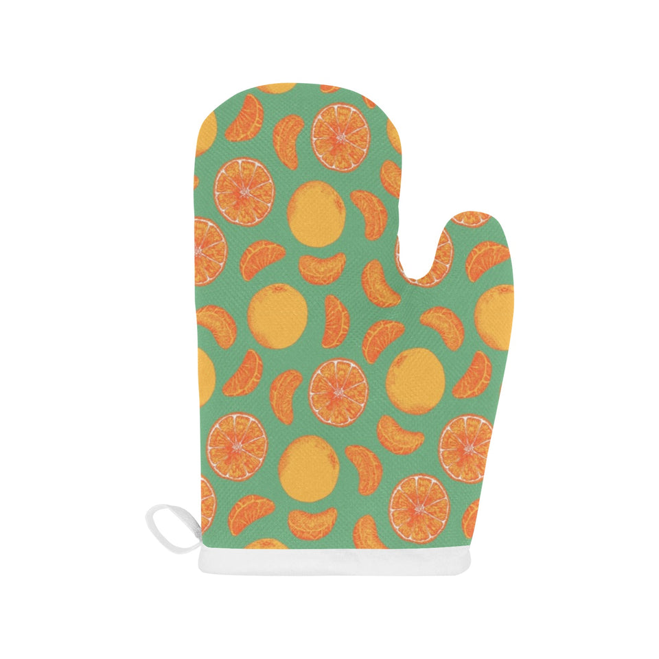 orange fruit pattern green background Heat Resistant Oven Mitts