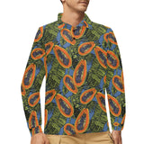 Colorful papaya tropical leaves Men's Long Sleeve Polo Shirt
