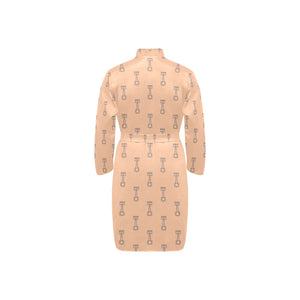 Engine Piston Cream Background Pattern Design 04 Men's Long Sleeve Belted Night Robe