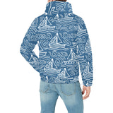 Hand drawn sailboat pattern Men's Padded Hooded Jacket
