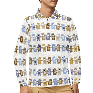 Teddy Bear Pattern Print Design 02 Men's Long Sleeve Polo Shirt
