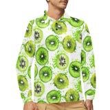 Watercolor kiwi pattern Men's Long Sleeve Polo Shirt