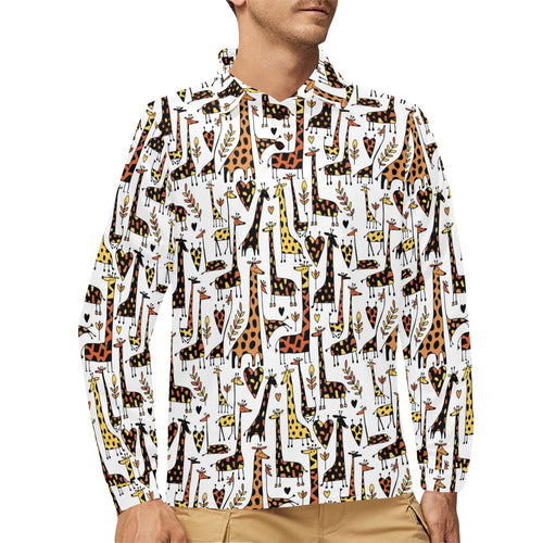 Giraffe Pattern Print Design 05 Men's Long Sleeve Polo Shirt