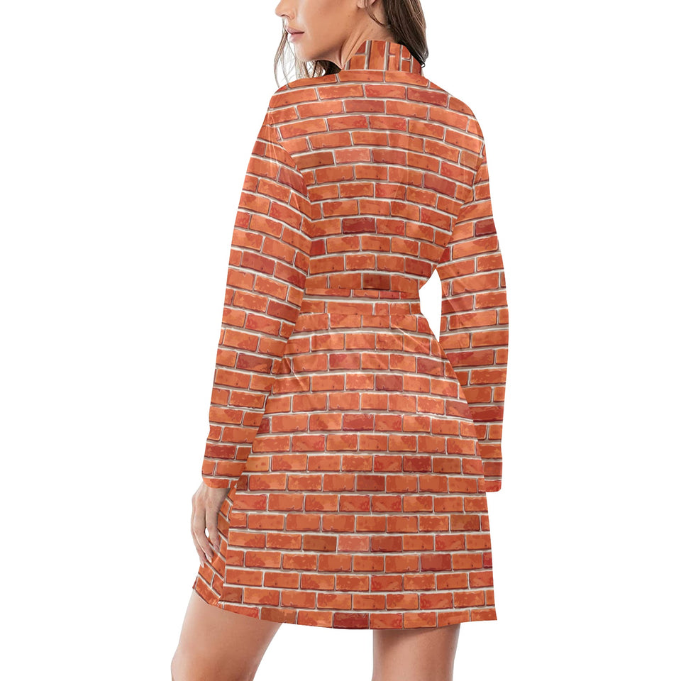 Brick Printed Pattern Print Design 03 Women's Long Sleeve Belted Night Robe