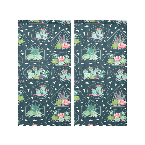 Cactus glass terrarium pattern Gauze Curtain
