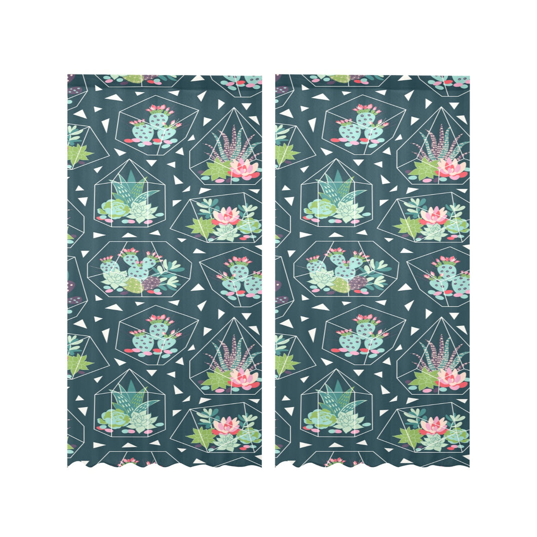 Cactus glass terrarium pattern Gauze Curtain