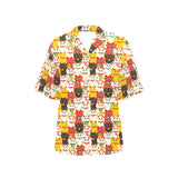 Colorful Maneki neko cat pattern Women's All Over Print Hawaiian Shirt