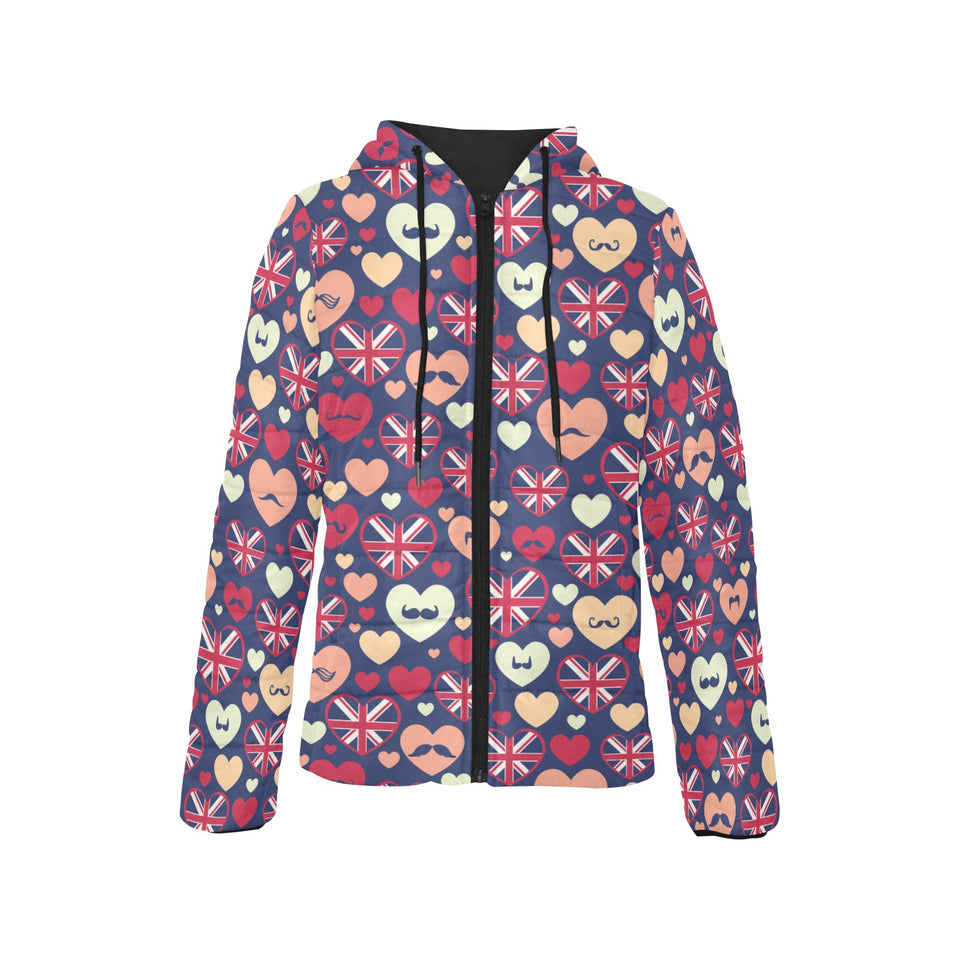 British Pattern Print Design 02 Women's Padded Hooded Jacket