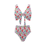 Ladybug Pattern Print Design 03 Chest Bowknot High Waisted Bikini Swimsuit