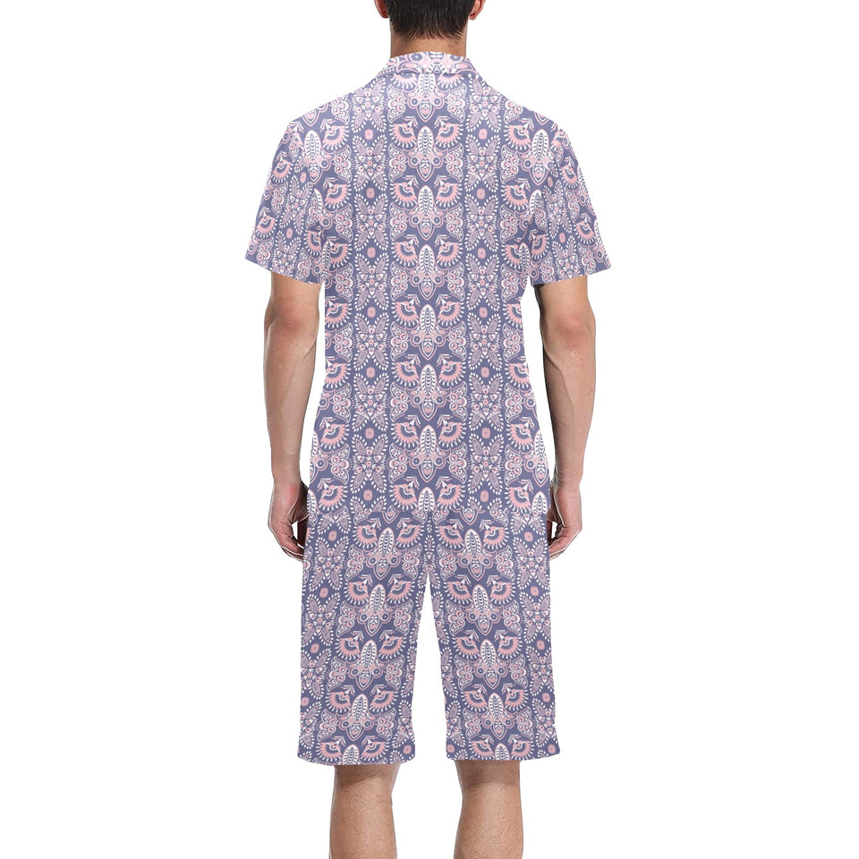 Indian Batik Style pattern Men's V-Neck Short Pajama Set