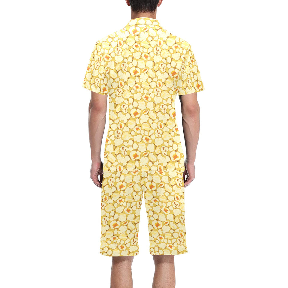 Popcorn Pattern Print Design 04 Men's V-Neck Short Pajama Set