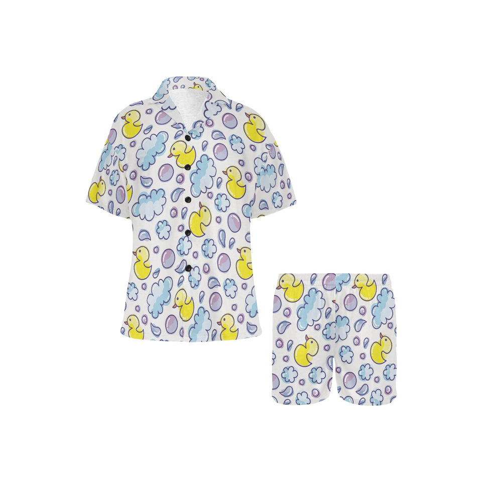 Duck Pattern Print Design 01 Women's V-Neck Short Pajama Set
