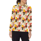 Colorful Maneki neko cat pattern Women's Long Sleeve Polo Shirt