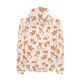 Cute Corgis Pattern pink background Men's Padded Hooded Jacket