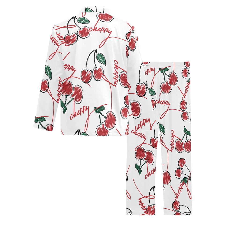 Hand drawn cherry pattern Men's Long Pajama Set