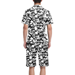 Black white camouflage pattern Men's V-Neck Short Pajama Set