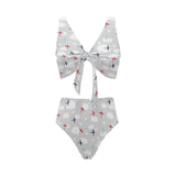 Airplane cloud grey background Chest Bowknot High Waisted Bikini Swimsuit