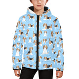 Beagle dog blue background pattern Kids' Boys' Girls' Padded Hooded Jacket