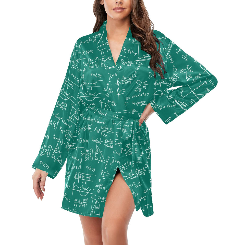 Math Pattern Print Design 01 Women's Long Sleeve Belted Night Robe
