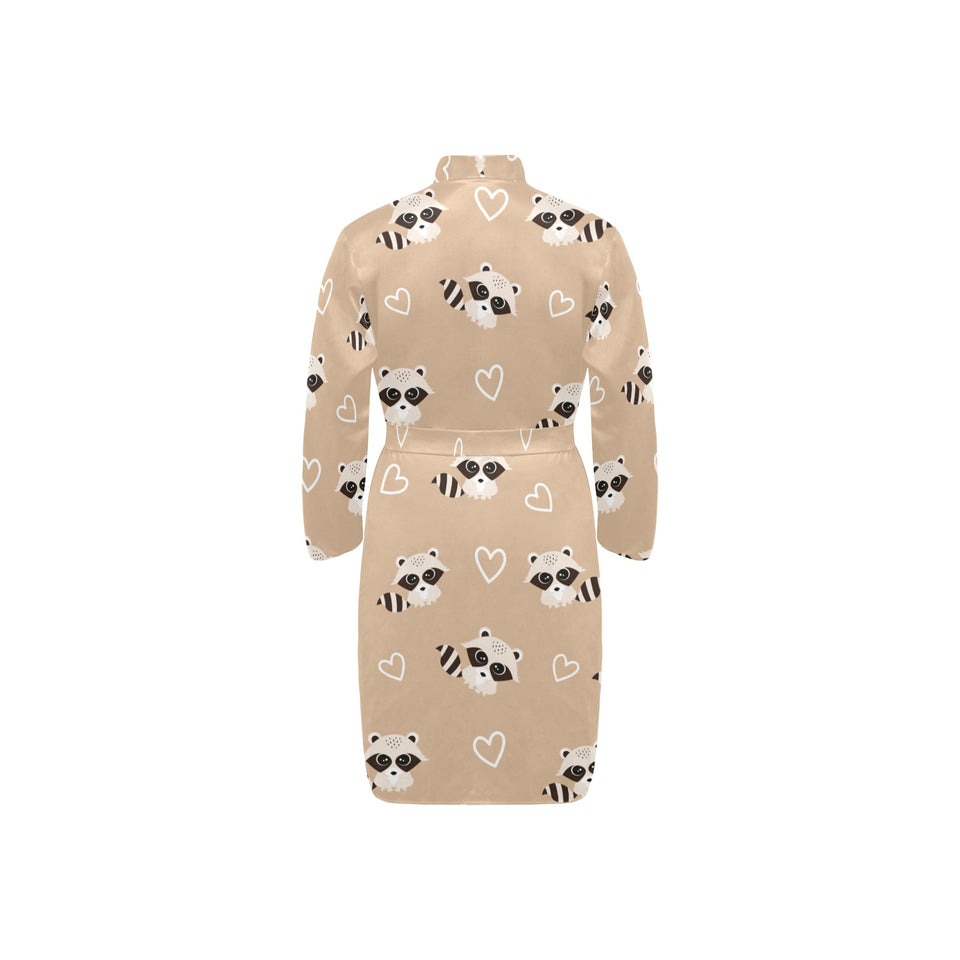 Cute raccoon heart pattern Men's Long Sleeve Belted Night Robe