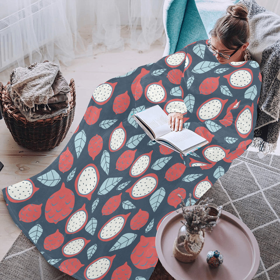 dragon fruits dark blue background Blanket Robe with Sleeves