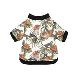 Monkey red hibiscus flower palm leaves floral patt All Over Print Pet Dog Round Neck Fuzzy Shirt