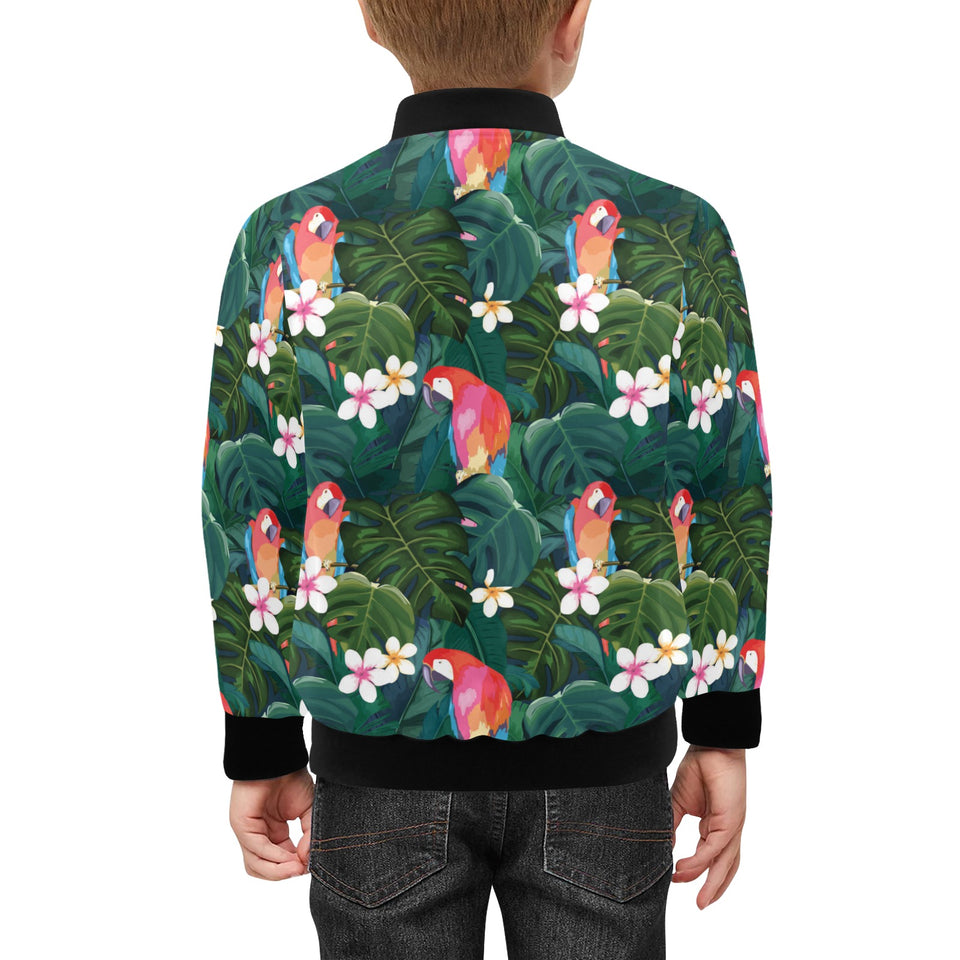 Parrot Palm tree leaves flower hibiscus pattern Kids' Boys' Girls' Bomber Jacket