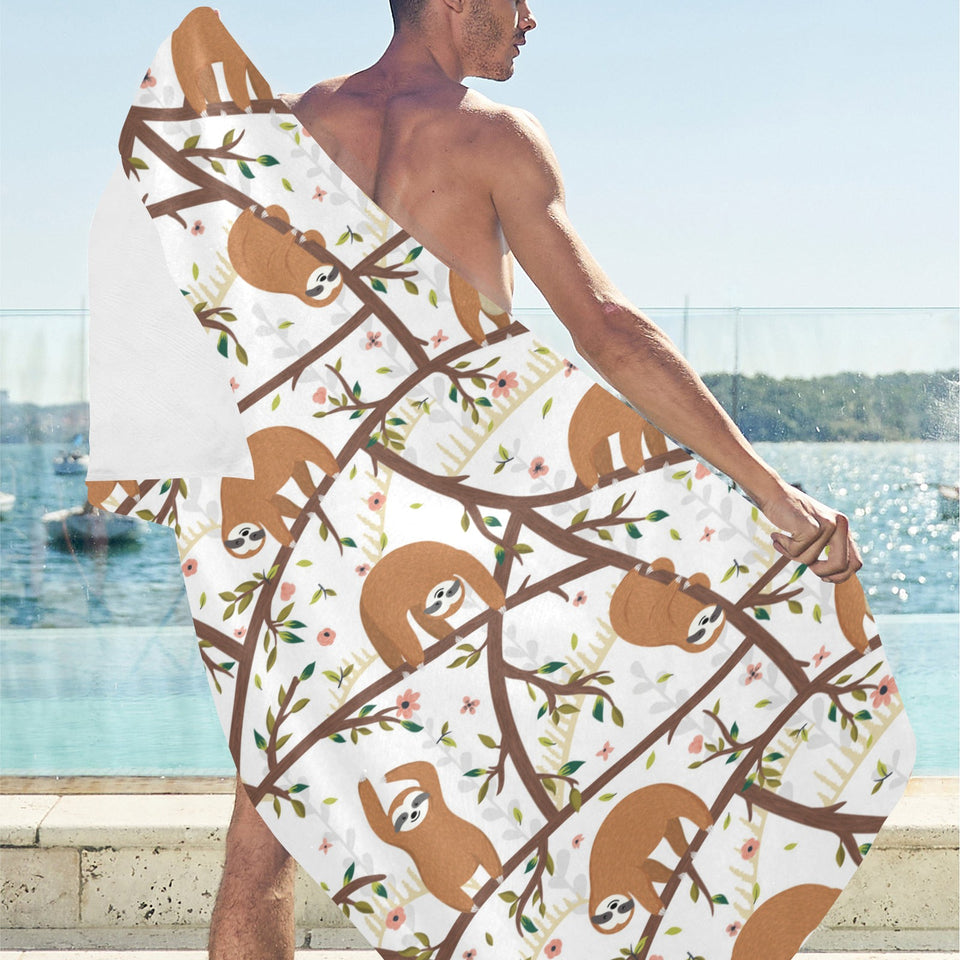 Sloths hanging on the tree pattern Beach Towel