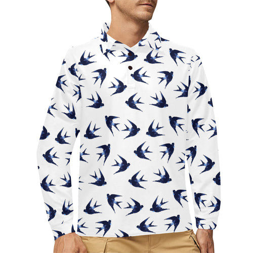 Swallow Pattern Print Design 03 Men's Long Sleeve Polo Shirt