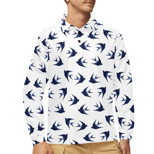 Swallow Pattern Print Design 03 Men's Long Sleeve Polo Shirt