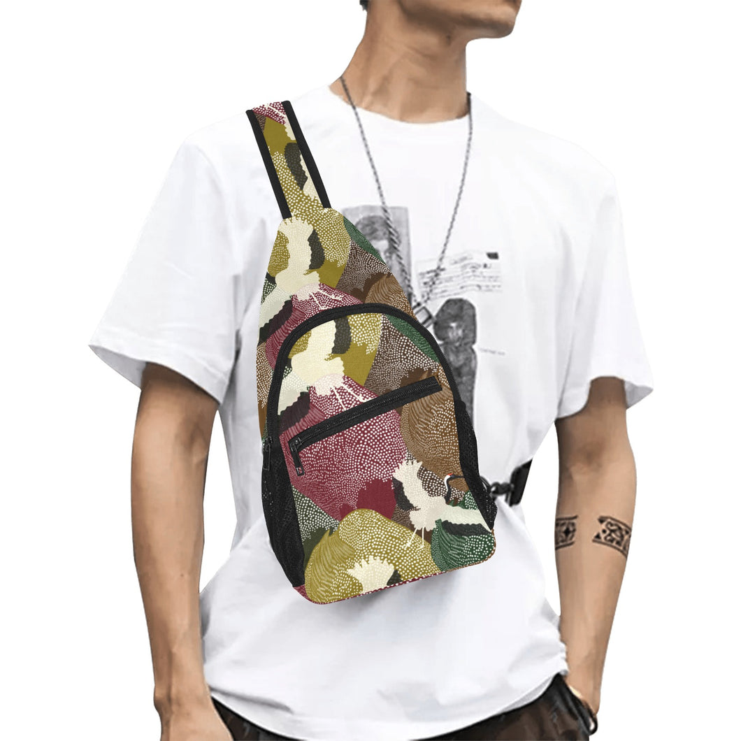 Japanese cranes flying forest dot pattern All Over Print Chest Bag