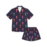 Watercolor colorful seahorse pattern Kids' Boys' Girls' V-Neck Short Pajama Set