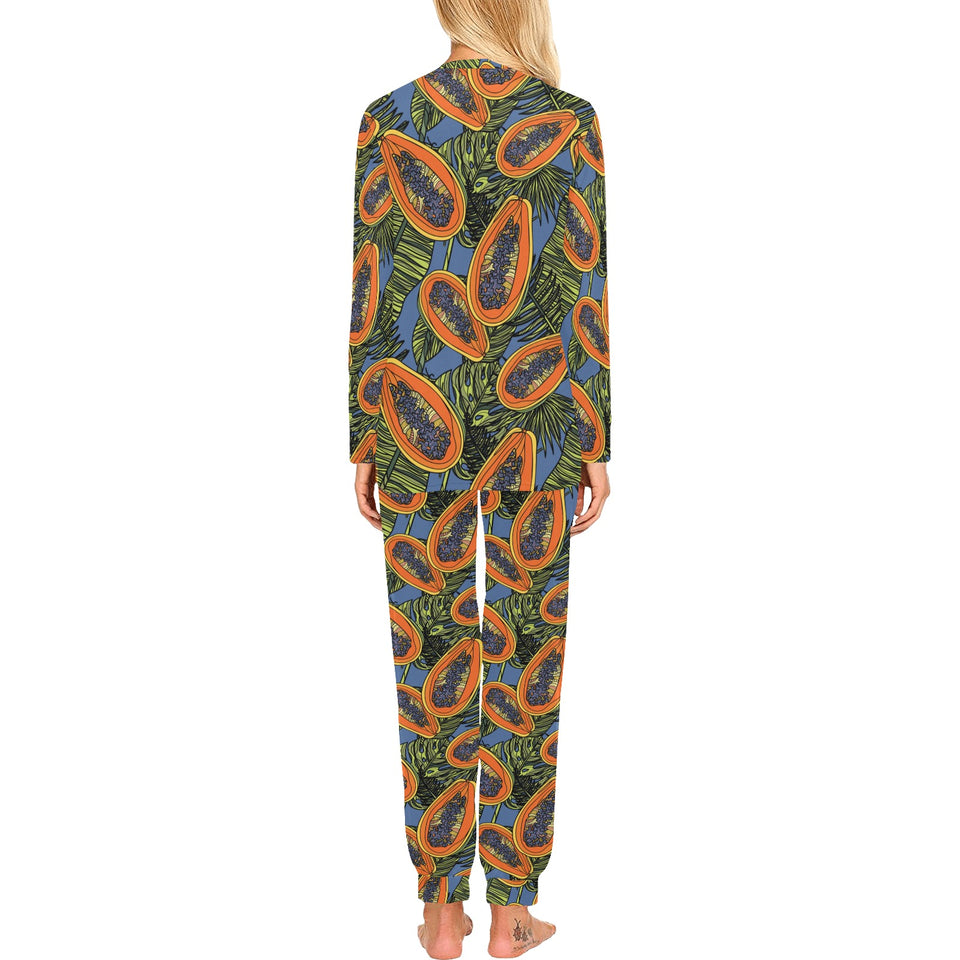 Colorful papaya tropical leaves Women's All Over Print Pajama Set