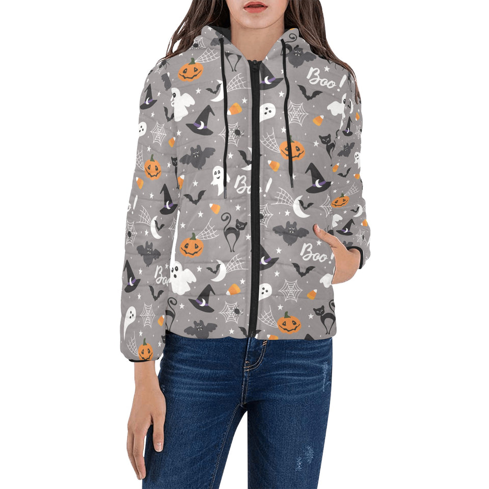 Halloween design pattern Women's Padded Hooded Jacket
