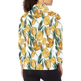 yellow tulips pattern Women's Long Sleeve Polo Shirt