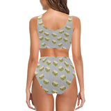 Sandwich Pattern Print Design 05 Chest Bowknot High Waisted Bikini Swimsuit