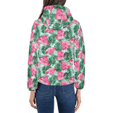 Watermelons tropical palm leaves pattern Women's Padded Hooded Jacket