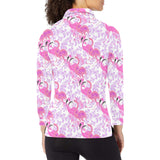 Pink flamingo flower pattern Women's Long Sleeve Polo Shirt