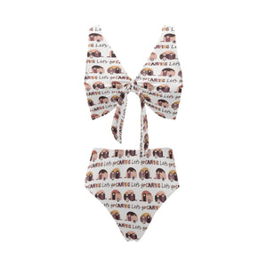 Camper Van Pattern Print Design 01 Chest Bowknot High Waisted Bikini Swimsuit