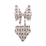 Camper Van Pattern Print Design 01 Chest Bowknot High Waisted Bikini Swimsuit
