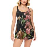 Horse head wild roses pattern Chest Sexy Pleated Two Piece Swim Dress