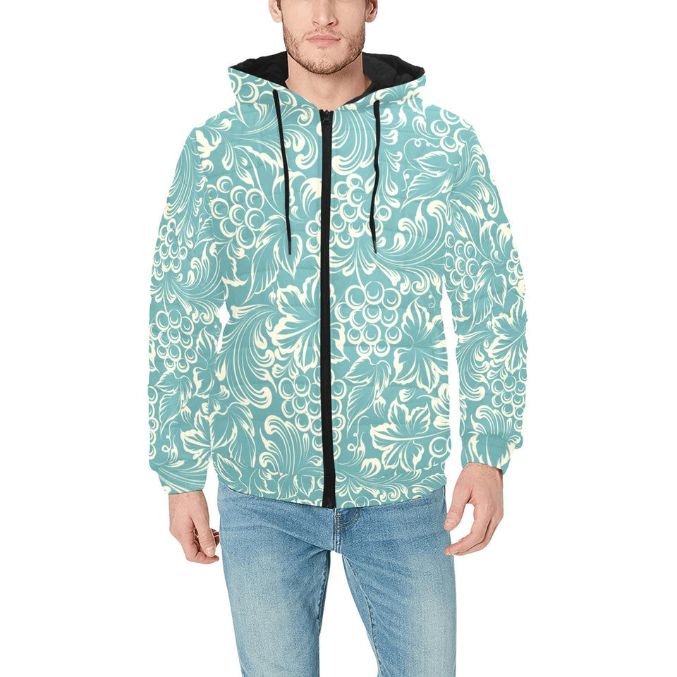 Classic Hand drawn Grape pattern Men's Padded Hooded Jacket