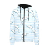 Dolphin blue striped background Men's Padded Hooded Jacket