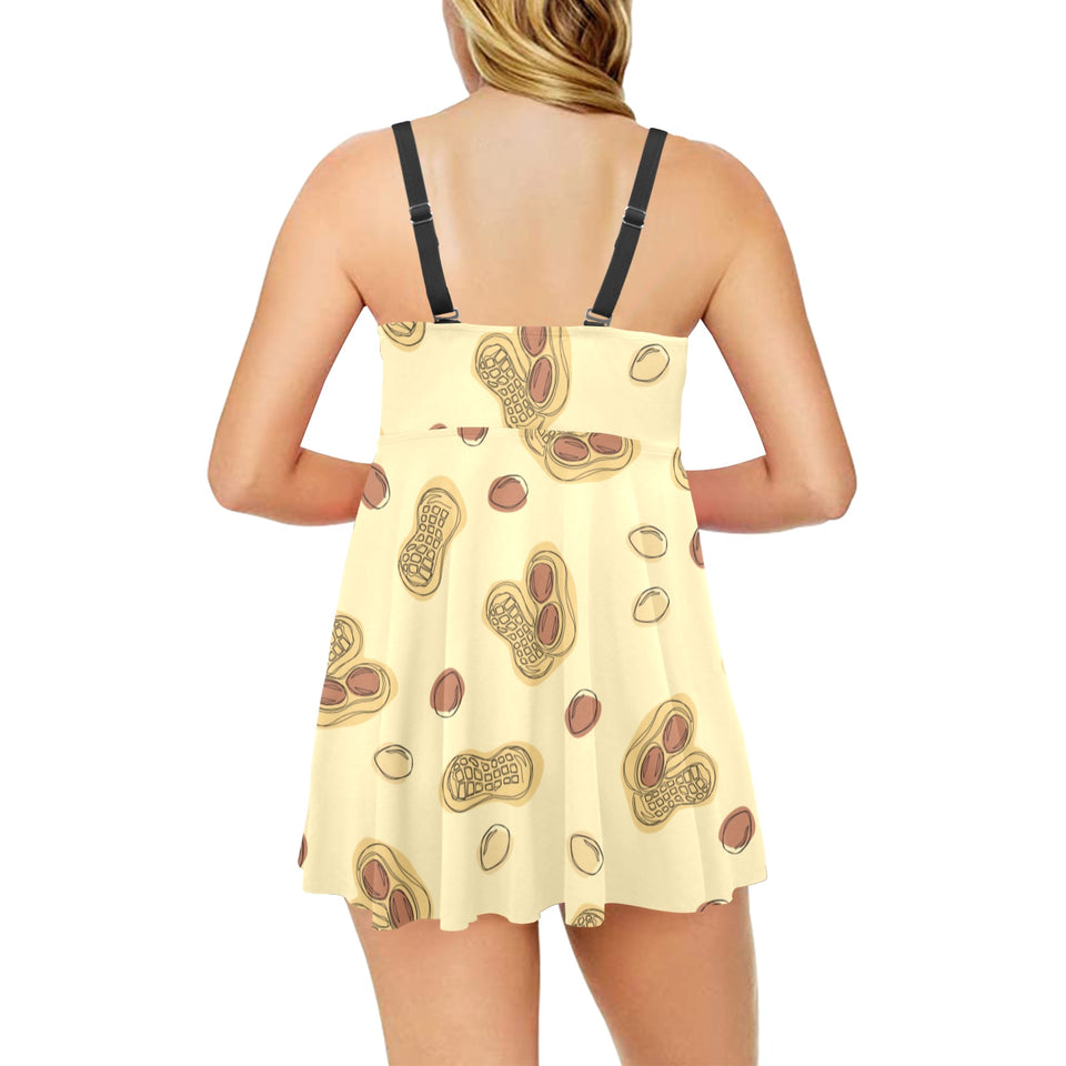 peanuts design pattern Chest Sexy Pleated Two Piece Swim Dress