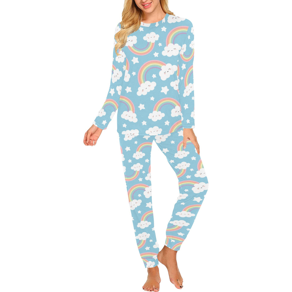 Cute rainbow clound star pattern blue background Women's All Over Print Pajama Set
