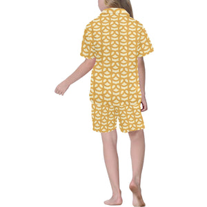 Pretzels Pattern Print Design 01 Kids' Boys' Girls' V-Neck Short Pajama Set